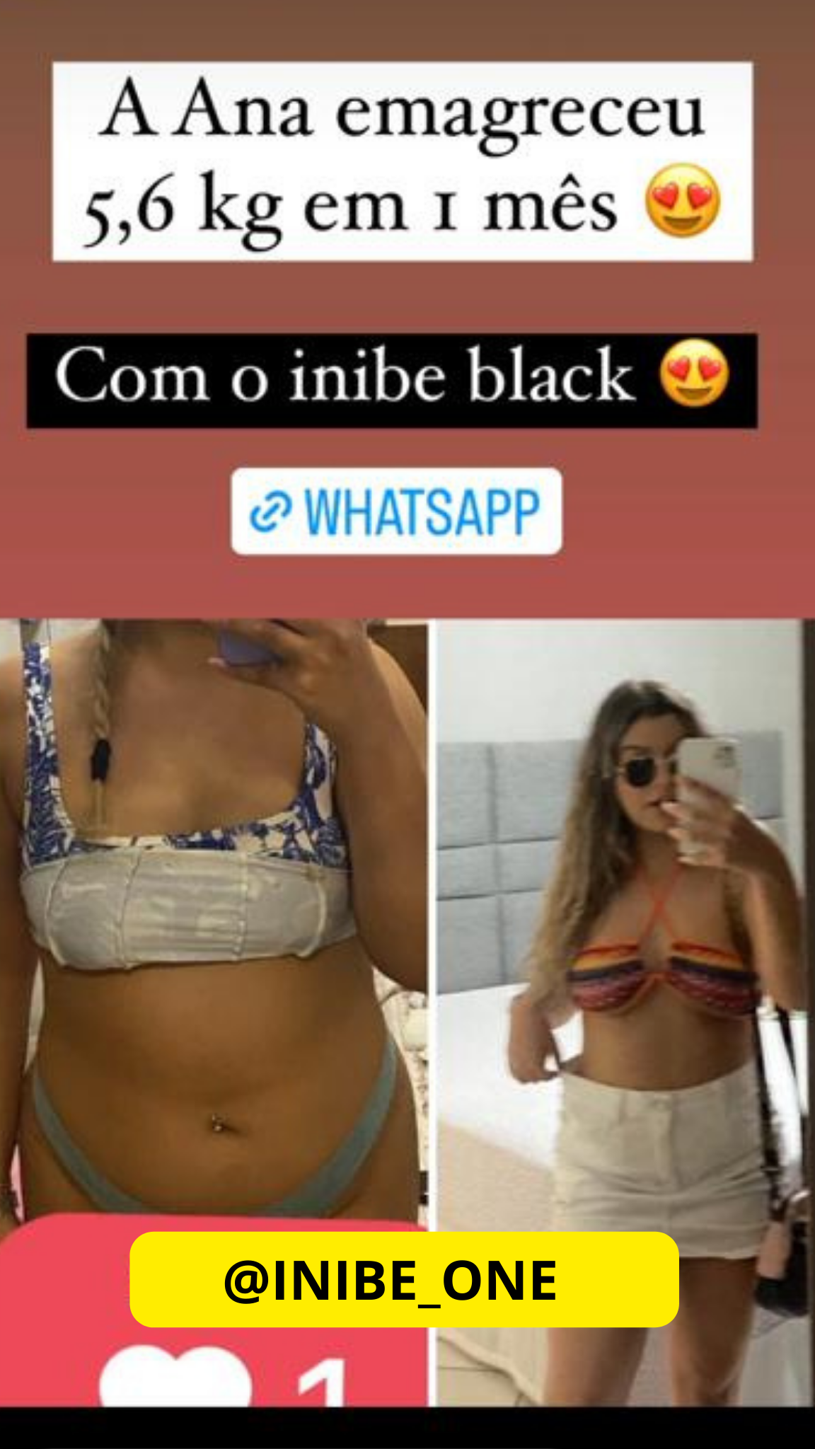 Resultado Inibe One — Ana perdeu 5,6 kg em 1 mês de uso